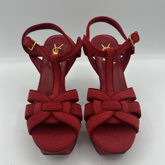 Yves Saint Laurent YSL Tribute 75 Red Glitter Sandals Size 35.5 EU / 5.5 US NWOB - Picture 2 of 10
